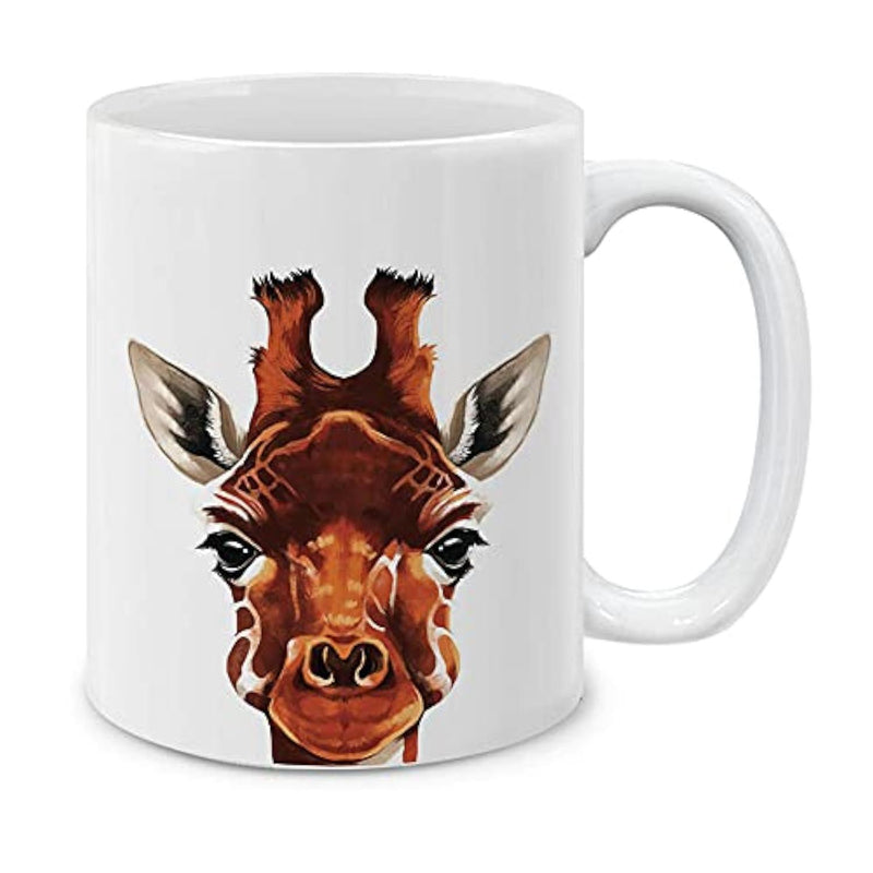 Tailorly White Ceramic 11 oz Mug - Detailed Brown Spotted Wildlife Animal Portrait Standing Against White Background Giraffe