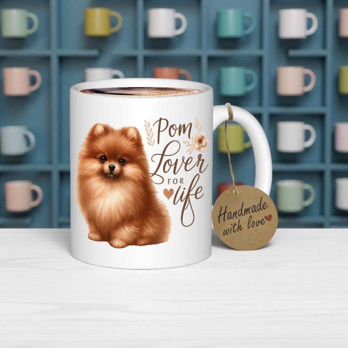 Tailorly White Ceramic 11 oz Mug - Pom Lover For Life Fluffy Brown Puppy Sitting Peacefully Amidst A Soft Minimalist Backdrop Pomeranian