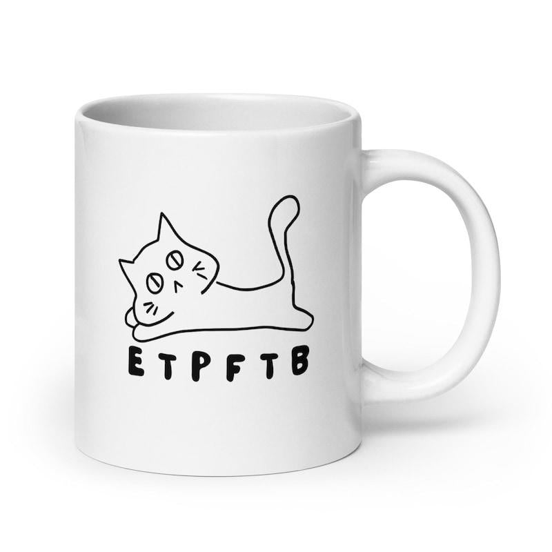 Tailorly White Ceramic 11 oz Mug - ETPFTB Minimalist Black Line Drawing Of A Lazy Kitten Resting Sweet Cat