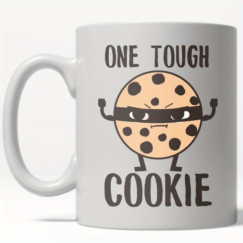 Tailorly White Ceramic 11 oz Mug - One Tough Cookie Strong Muscular Cartoon Ninja Character With Chocolate Chips And Dark Mask Cookie