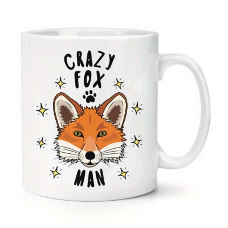 Tailorly White Ceramic 11 oz Mug - Crazy Fox Man Stylized Orange Face With Sparkling Golden Stars And Tiny Black Paw Fox
