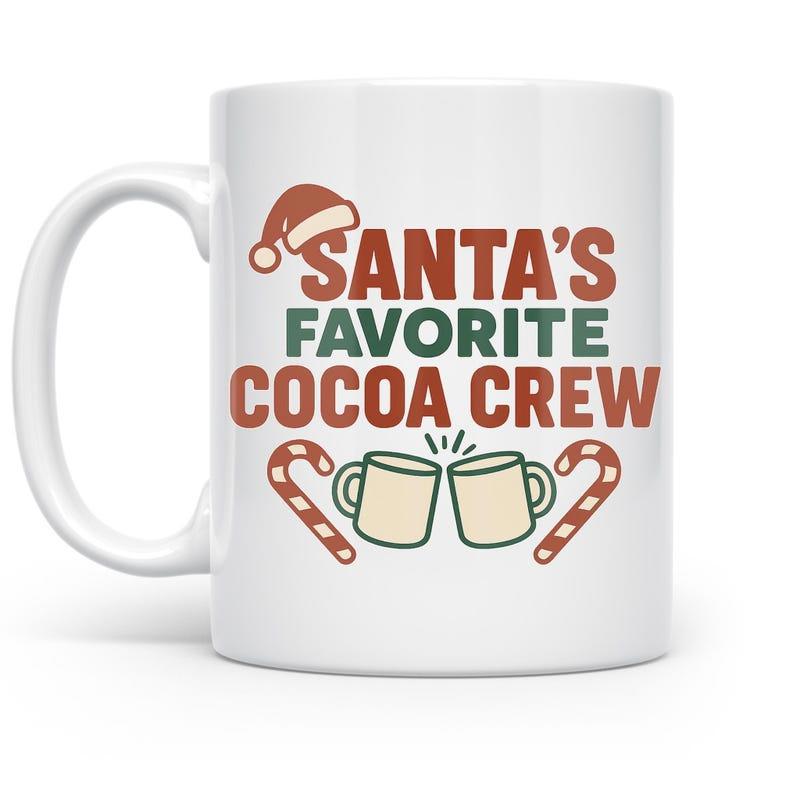 Tailorly White Ceramic 11 oz Mug - Santas Favorite Cocoa Crew Festive Christmas Design Featuring Candy Canes And Warm Hot Cocoa Mug