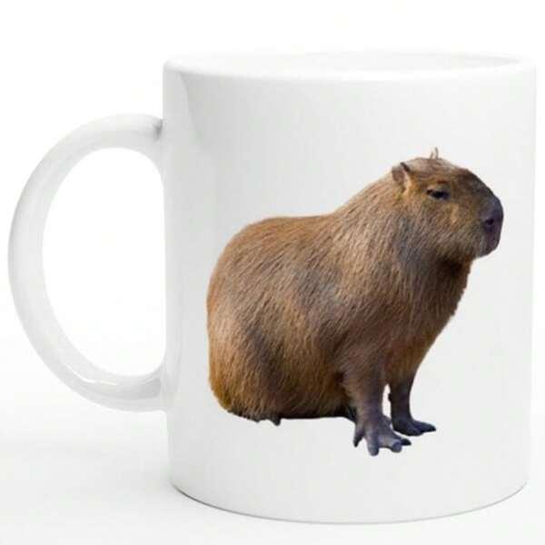Tailorly White Ceramic 11 oz Mug - Adorable Brown Wild Animal Sitting Calmly On A Clean White Surface Capybara