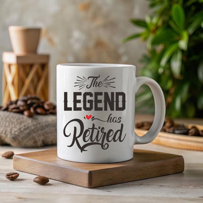 Tailorly White Ceramic 11 oz Mug - The Legend Has Retired Bold Block Lettering With Elegant Script Strokes And Heart Mug
