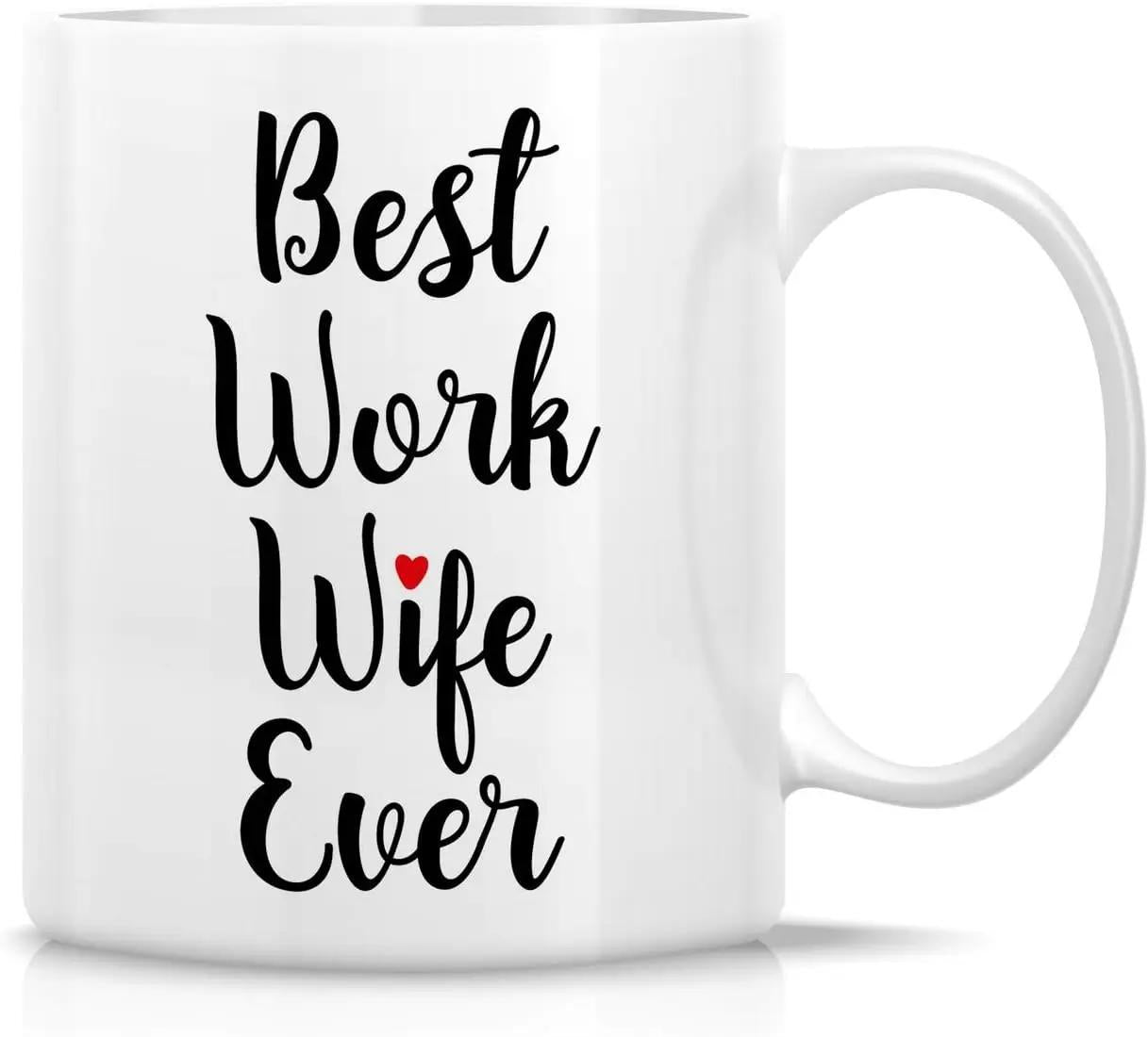 Tailorly White Ceramic 11 oz Mug - Best Work Wife Ever Elegant Black Script Lettering Featuring A Small Red Heart Accent Mug