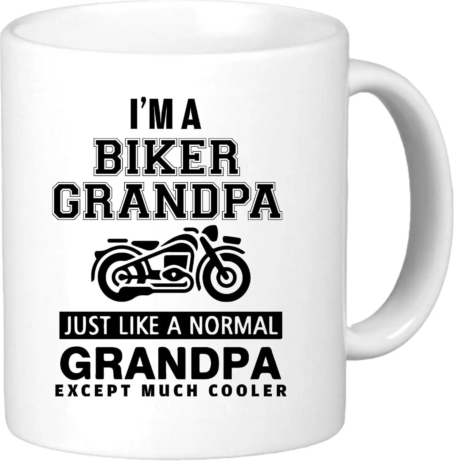 Tailorly White Ceramic 11 oz Mug - Im A Biker Grandpa Just Like A Normal Grandpa Except Much Cooler Sleek Black Silhouette Of A Classic Heavy Cruiser On Road