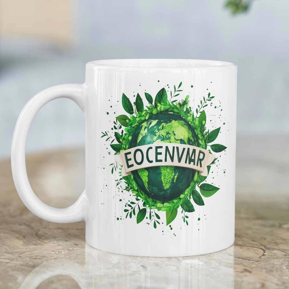 Tailorly White Ceramic 11 oz Mug - Eocenviar Lush Green Leaves Surrounding An Eco Friendly Earth Globe