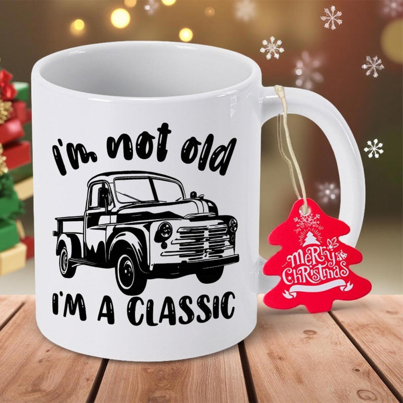 Tailorly White Ceramic 11 oz Mug - Im Not Old Im A Classic Vintage Retro Hand Drawn Style Pickup With Sketch Line Details Truck