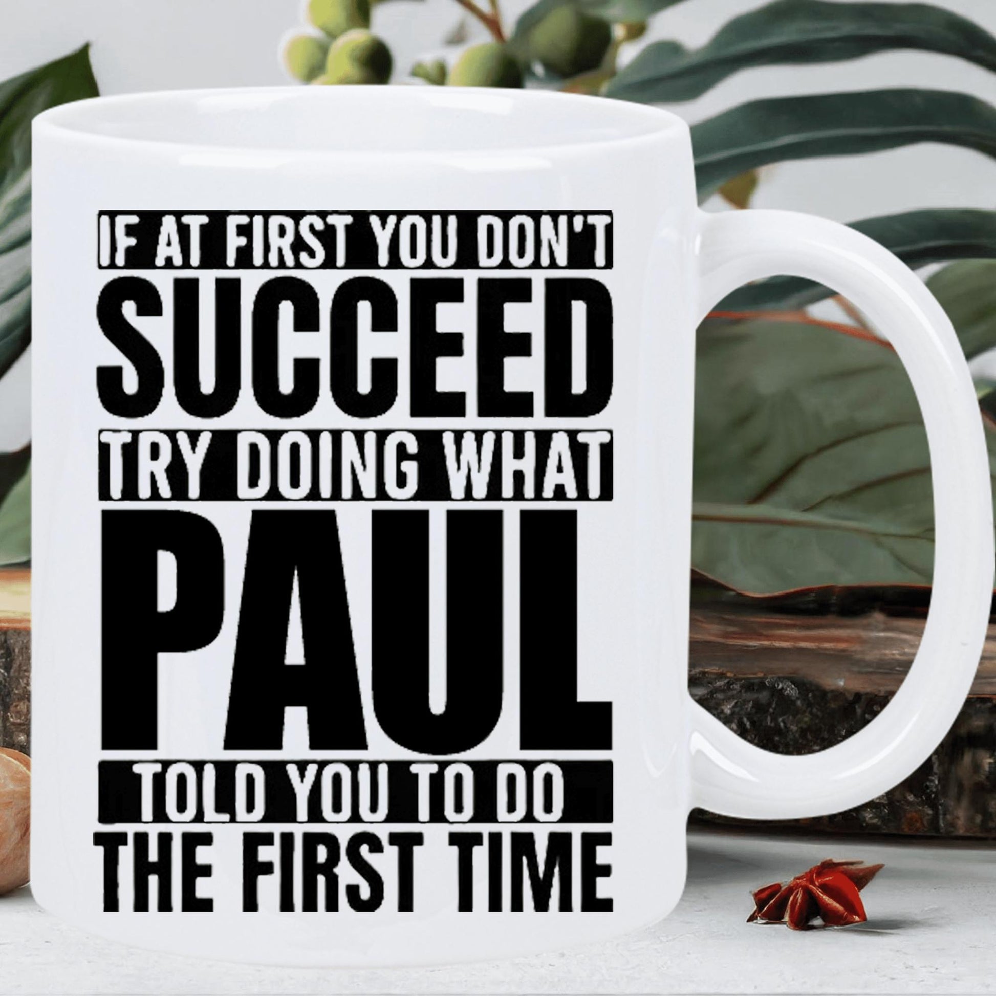 Tailorly White Ceramic 11 oz Mug - If At First You Don't Succeed Try Doing What Paul Told You To Do The First Time Clean Minimalist Style Featuring Bold Heavy