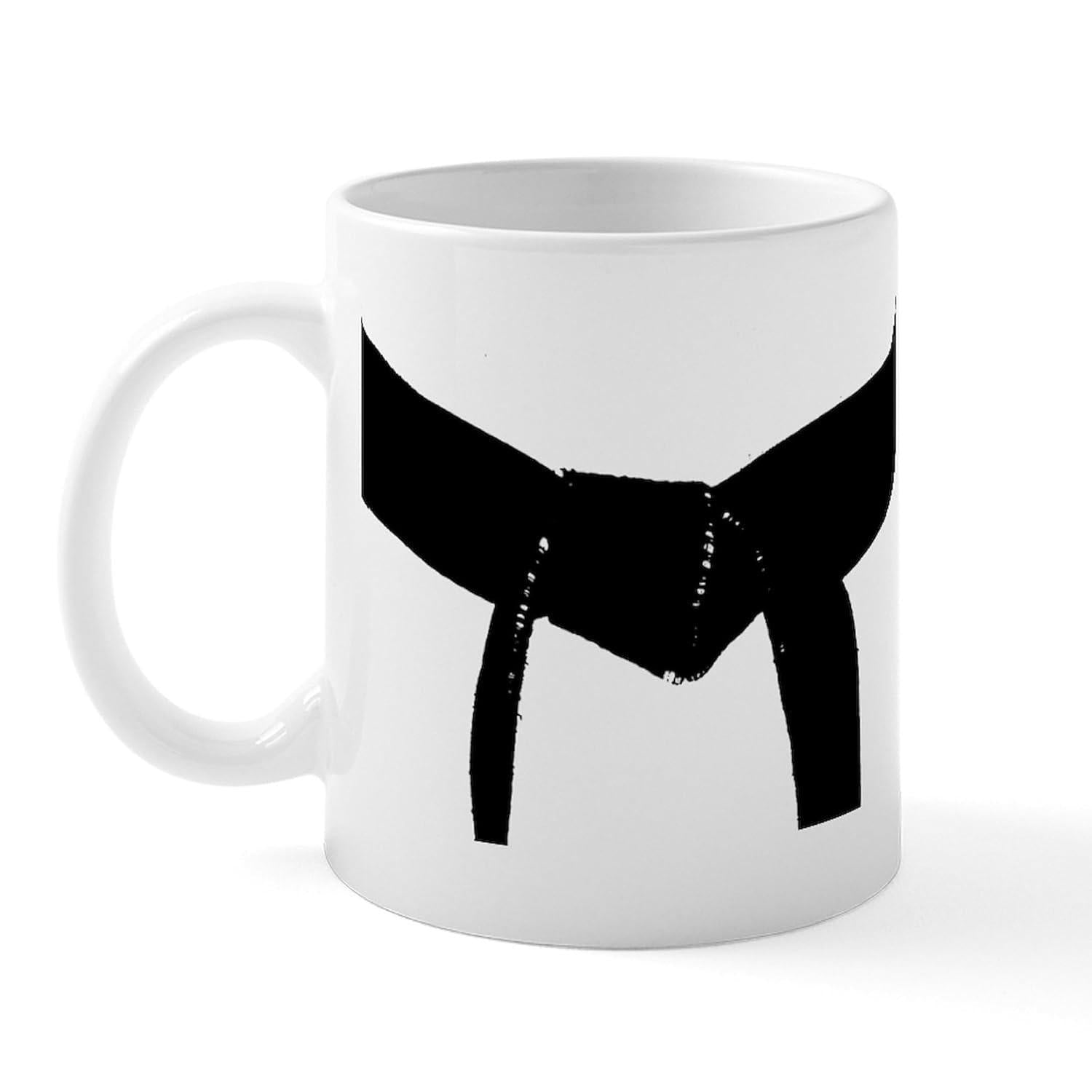 Tailorly White Ceramic 11 oz Mug - Simple Silhouette Of A Tied Martial Arts Rank Displaying Discipline Belt