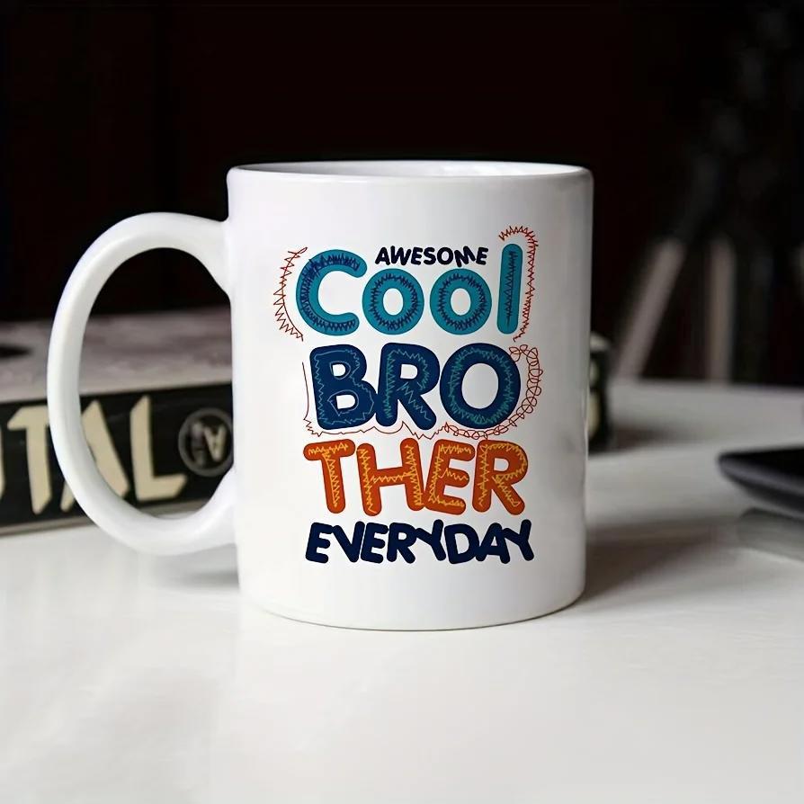 Tailorly White Ceramic 11 oz Mug - Awesome Cool Brother Everyday Vibrant Bold Colorful Typography Featuring Playful Dotted Outlines On Ceramic Surface Mug