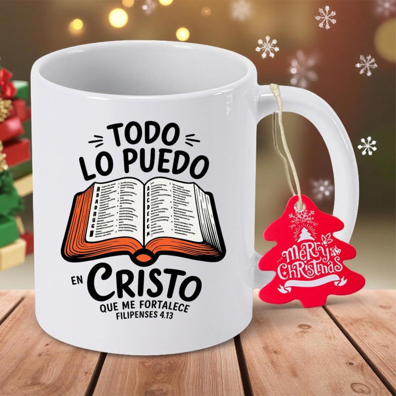 Tailorly White Ceramic 11 oz Mug - Merry Christmas Open Holy Book Symbolizing Strength And Faith Within A Festive Holiday Backdrop Mug