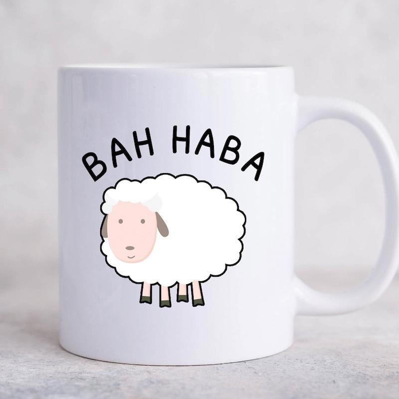 Tailorly White Ceramic 11 oz Mug - Bah Haba Simple Fluffy White Cartoon Animal With Small Black Legs Sheep