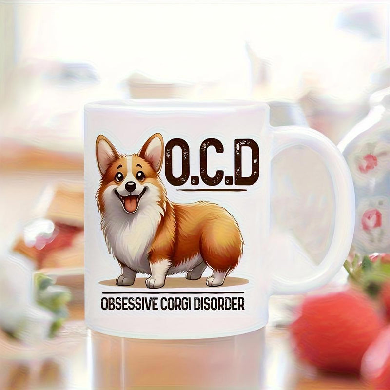 Tailorly White Ceramic 11 oz Mug - OCD Obsessive Corgi Disorder Adorable Pembroke Welsh Dog Standing With A Happy Smiling Expression Corgi