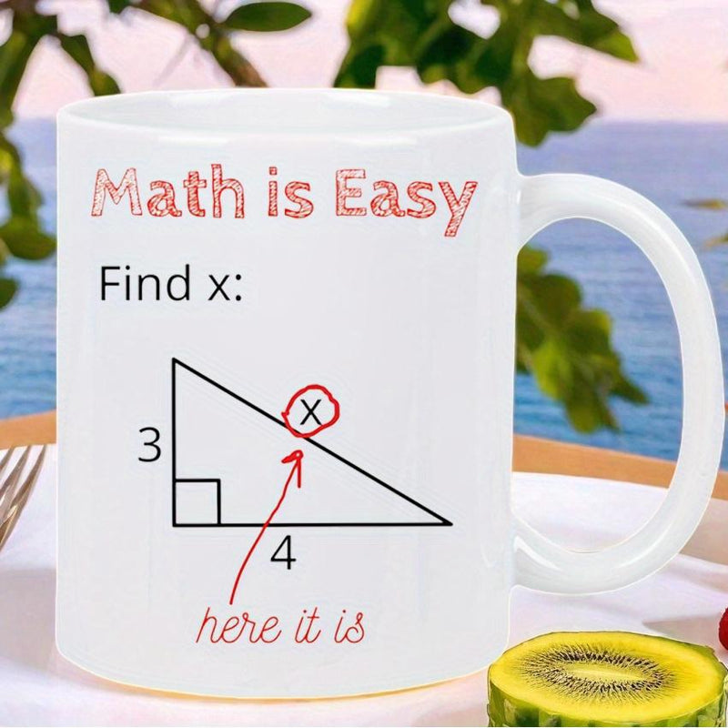 Tailorly White Ceramic 11 oz Mug - Math Is Easy Find X Here It Is Right Angled Geometry Triangle With Hand Drawn Red Arrow And Circle Mug
