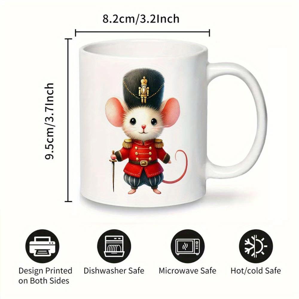 Tailorly White Ceramic 11 oz Mug - Adorable Tiny White Soldier Dressed In Red Royal Guard Uniform Mouse