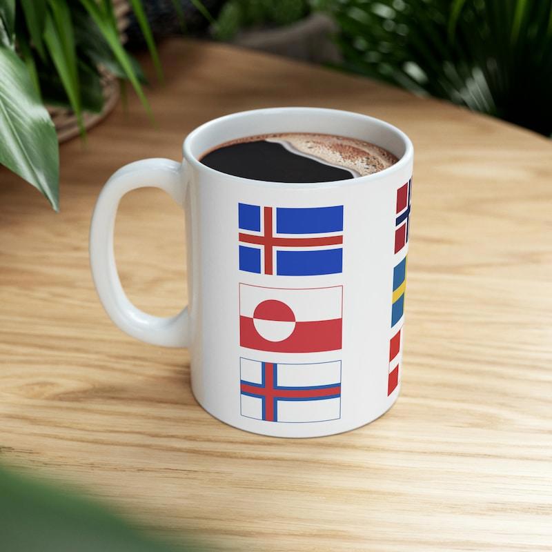 Tailorly White Ceramic 11 oz Mug - Nordic Flags Grid Display On Coffee Mug