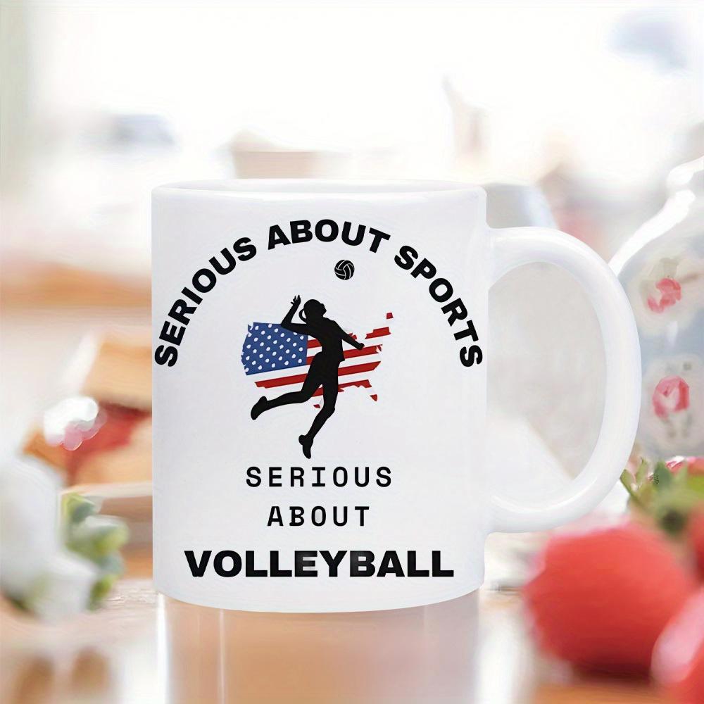 Tailorly White Ceramic 11 oz Mug - Serious About Sports Serious About Volleyball Silhouette Of Athlete Hitting Ball Over American Flag Map Background Volleyball