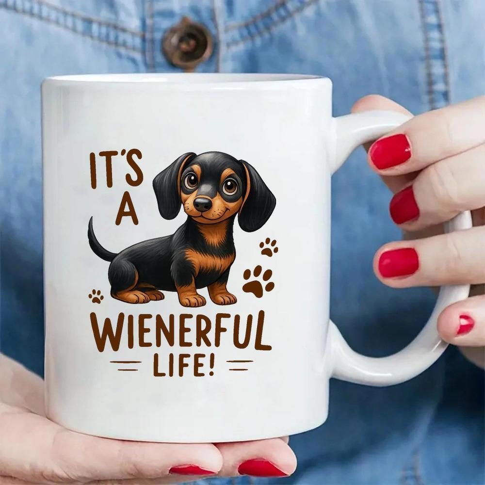 Tailorly White Ceramic 11 oz Mug - Its A Wienerful Life Cute Black And Tan Puppy With Small Paw Prints Dachshund