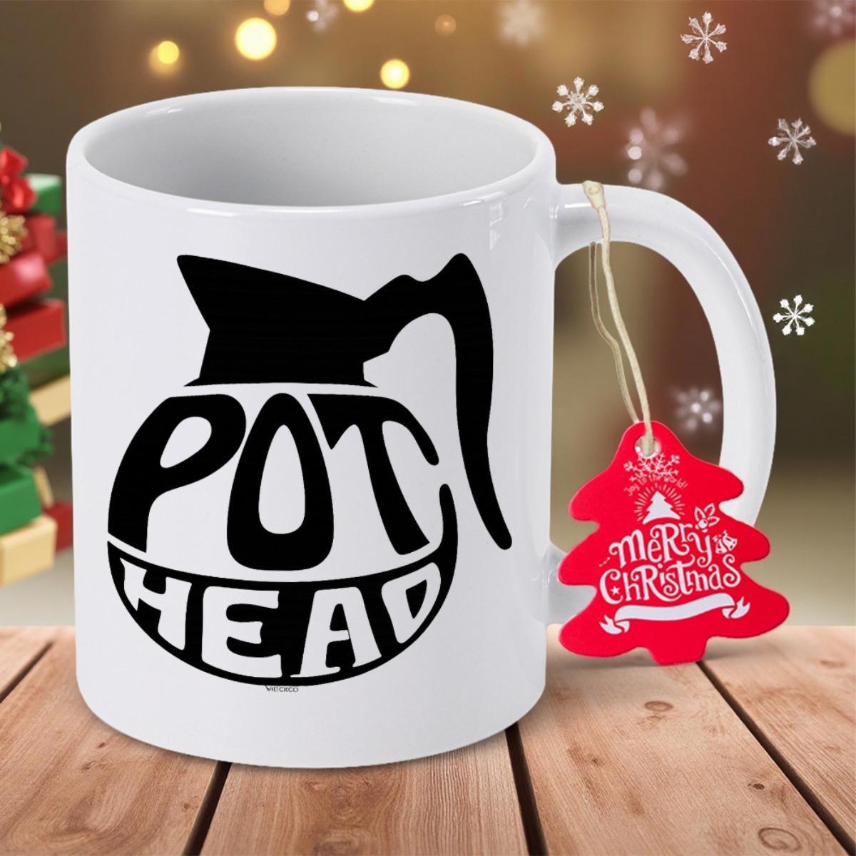 Tailorly White Ceramic 11 oz Mug - Pot Head Sleek Dark Coffee Pot Silhouette Combined With Artistic Sans Serif Typography Mug