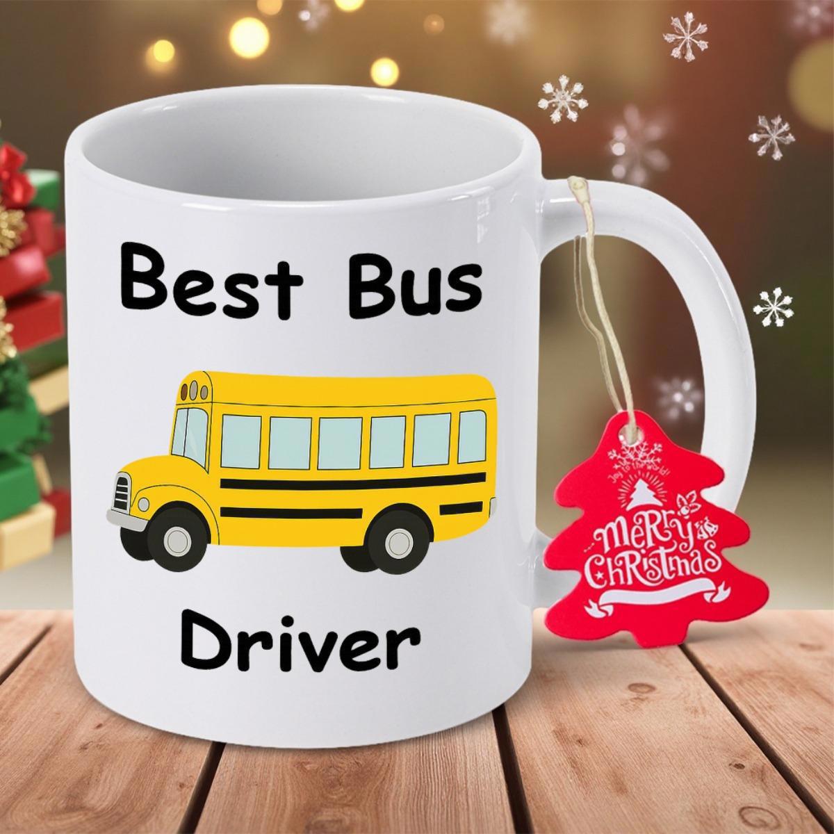 Tailorly White Ceramic 11 oz Mug - Best Bus Driver Classic Iconic Yellow Vehicle Transporting Students Across The City School Bus