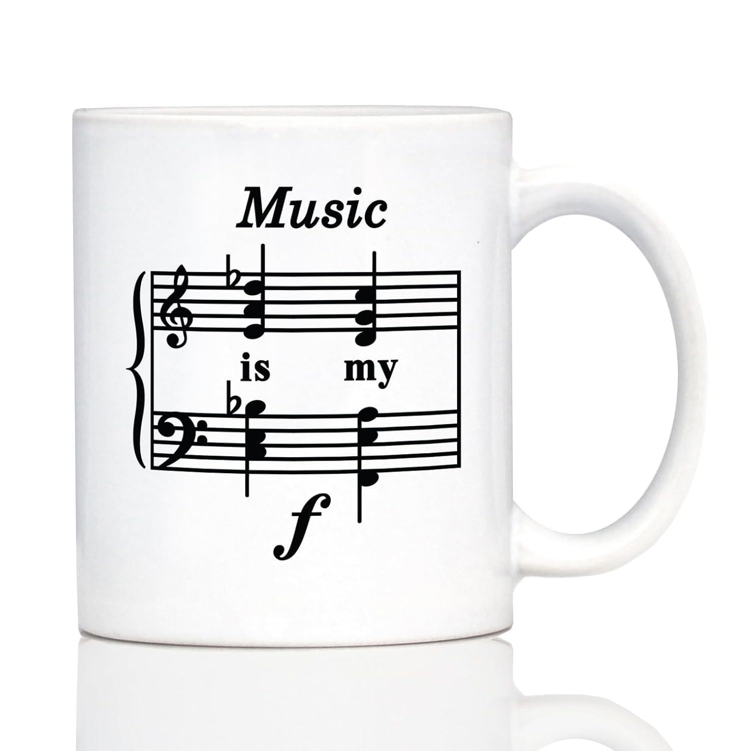 Tailorly White Ceramic 11 oz Mug - Music Is My Classic Black Musical Notation Staff With Elegant Clefs And Harmonic Notes Mug