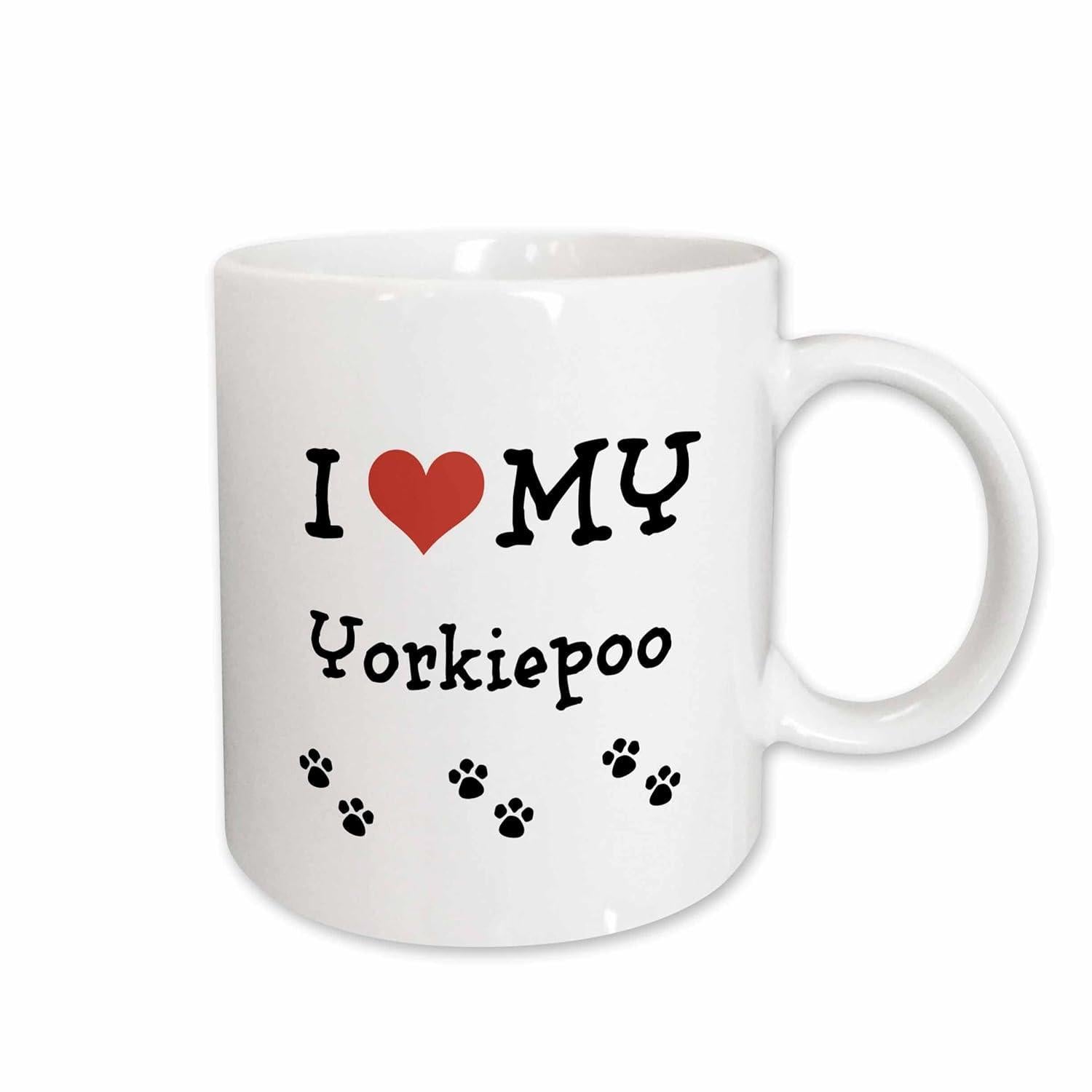 Tailorly White Ceramic 11 oz Mug - I My Yorkiepoo Minimalist Red Heart With Tiny Black Paw Prints On