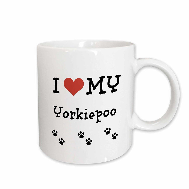 Tailorly White Ceramic 11 oz Mug - I My Yorkiepoo Minimalist Red Heart With Tiny Black Paw Prints On