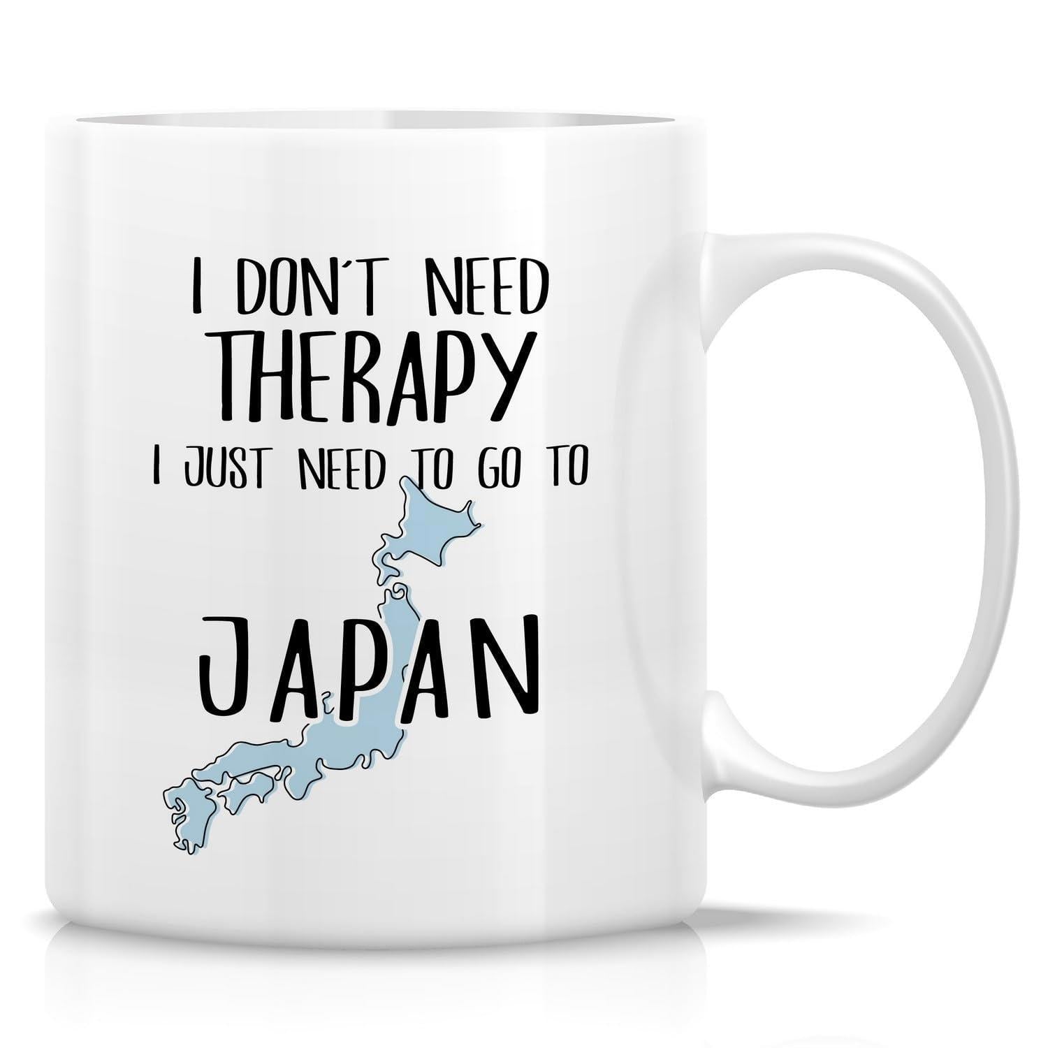 Tailorly White Ceramic 11 oz Mug - I Don't Need Therapy I Just Need To Go To Japan Minimalist Blue Geographic Silhouette Featuring A Delicate Island Outline Map
