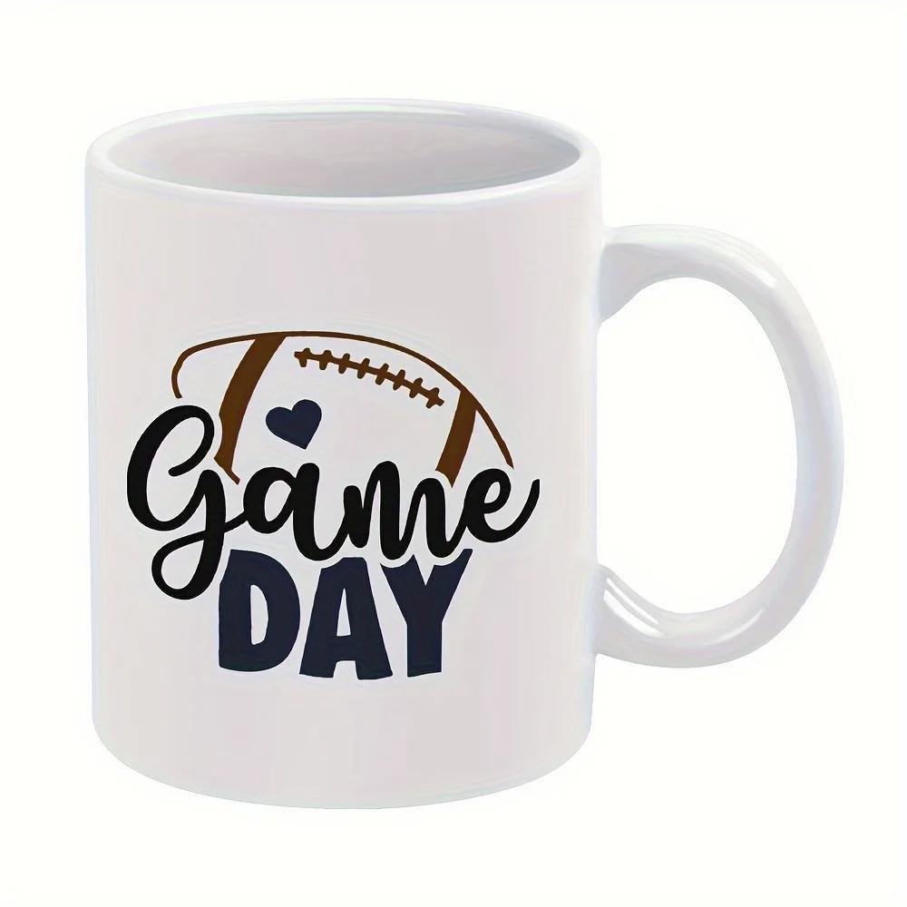 Tailorly White Ceramic 11 oz Mug - Game Day Classic American Football With Small Heart Above Bold Sporting Text Football