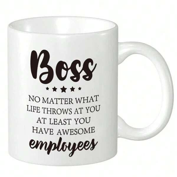 Tailorly White Ceramic 11 oz Mug - Boss No Matter What Life Throws At You At Least You Have Awesome Employees Elegant Script Font With Small Decorative Stars On A