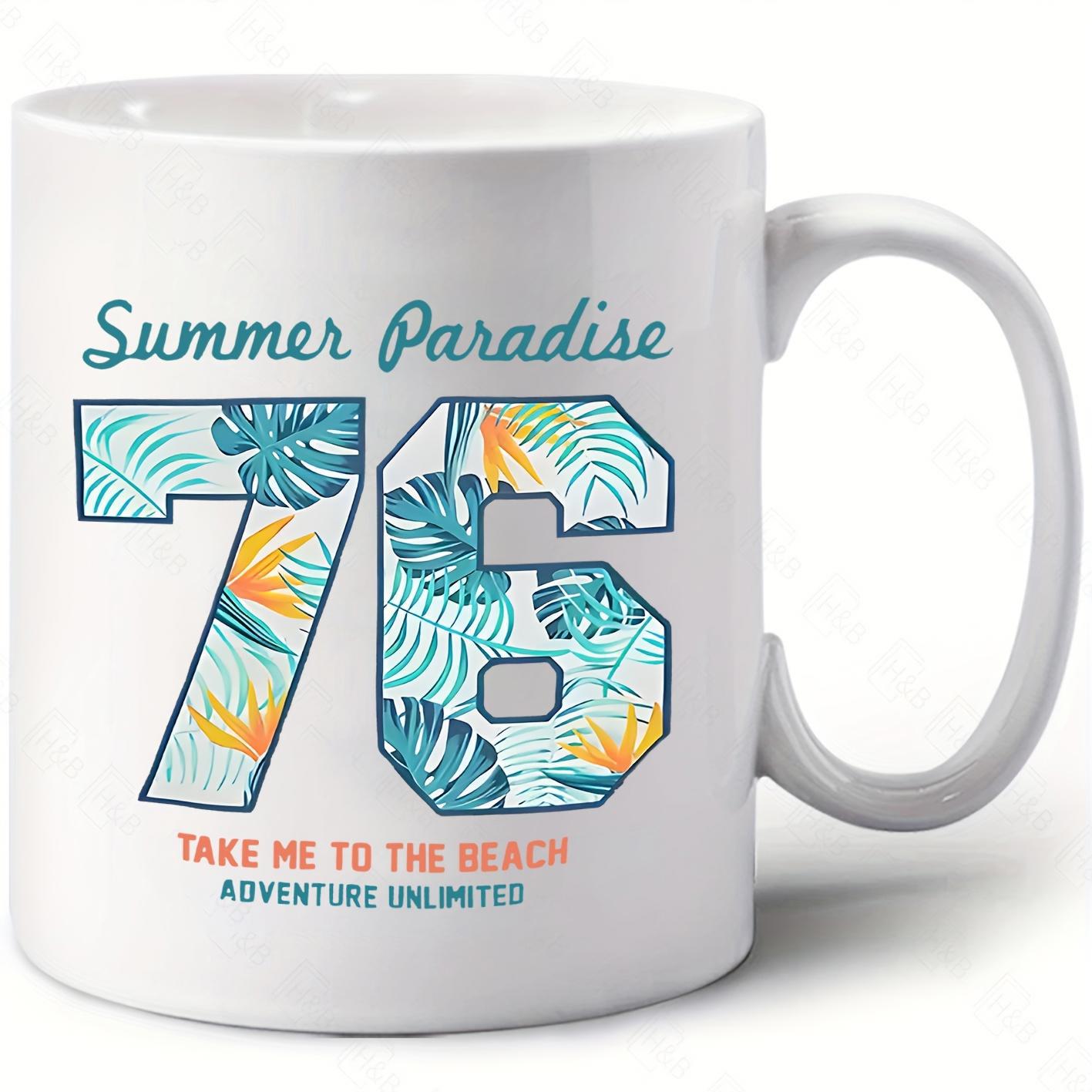 Tailorly White Ceramic 11 oz Mug - Summer Paradise Take Me To The Beach Adventure Unlimited Vibrant Tropical Palm Leaves With Exotic Orange Flowers Inside Large
