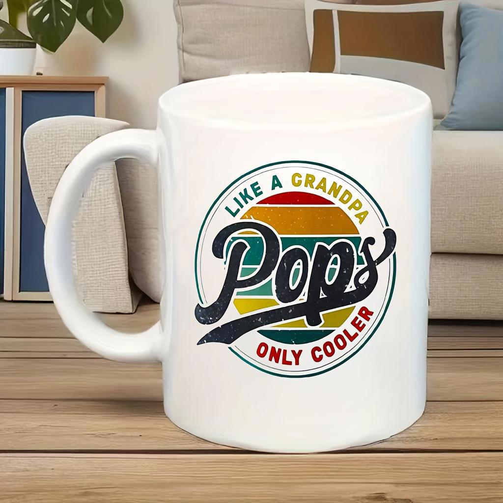 Tailorly White Ceramic 11 oz Mug - Like A Grandpa Pops Only Cooler Distressed Retro Rainbow Colored Circular Stripes Badge Sunset