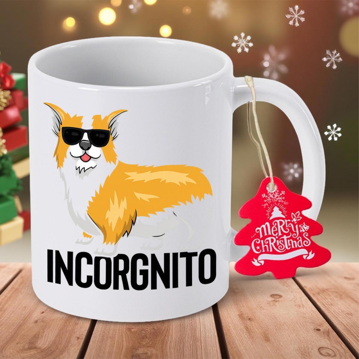 Tailorly White Ceramic 11 oz Mug - Incorgnito Adorable Cartoon Corgi Wearing Black Sunglasses On White Surface Corgi