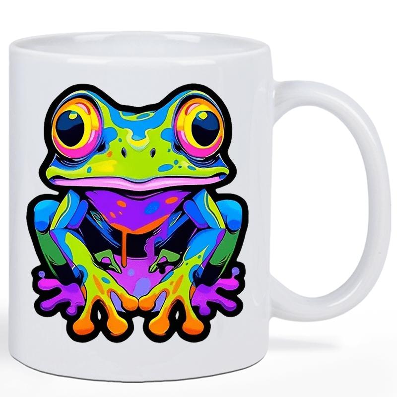 Tailorly White Ceramic 11 oz Mug - Vibrant Psychedelic Colors Radiant Neon Skin And Expressive Large Eyes Frog