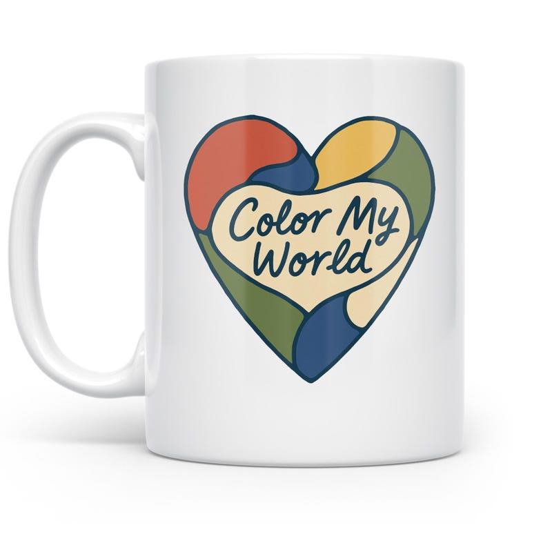 Tailorly White Ceramic 11 oz Mug - Color My World Vibrant Abstract Colorful Mosaic Patterns Inside A Stylized Artistic Hand Drawn Heart