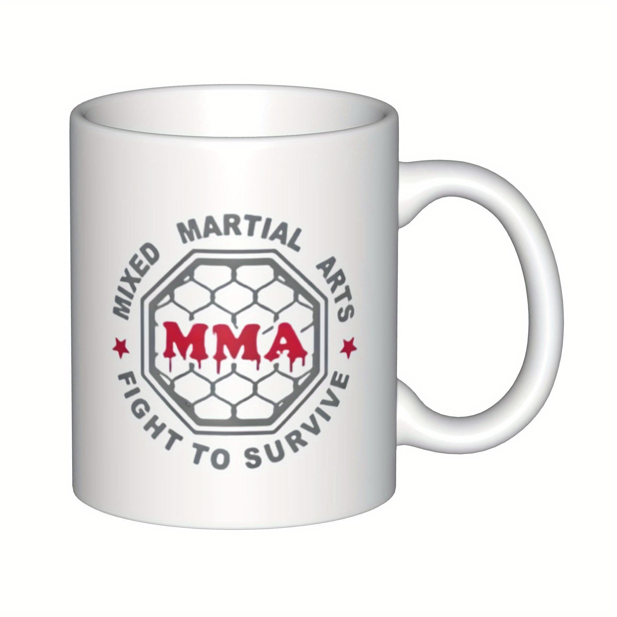 Tailorly White Ceramic 11 oz Mug - Mixed Martial Arts MMA Fight To Survive Industrial Octagonal Cage Design With Chain Link Fence Pattern Mug