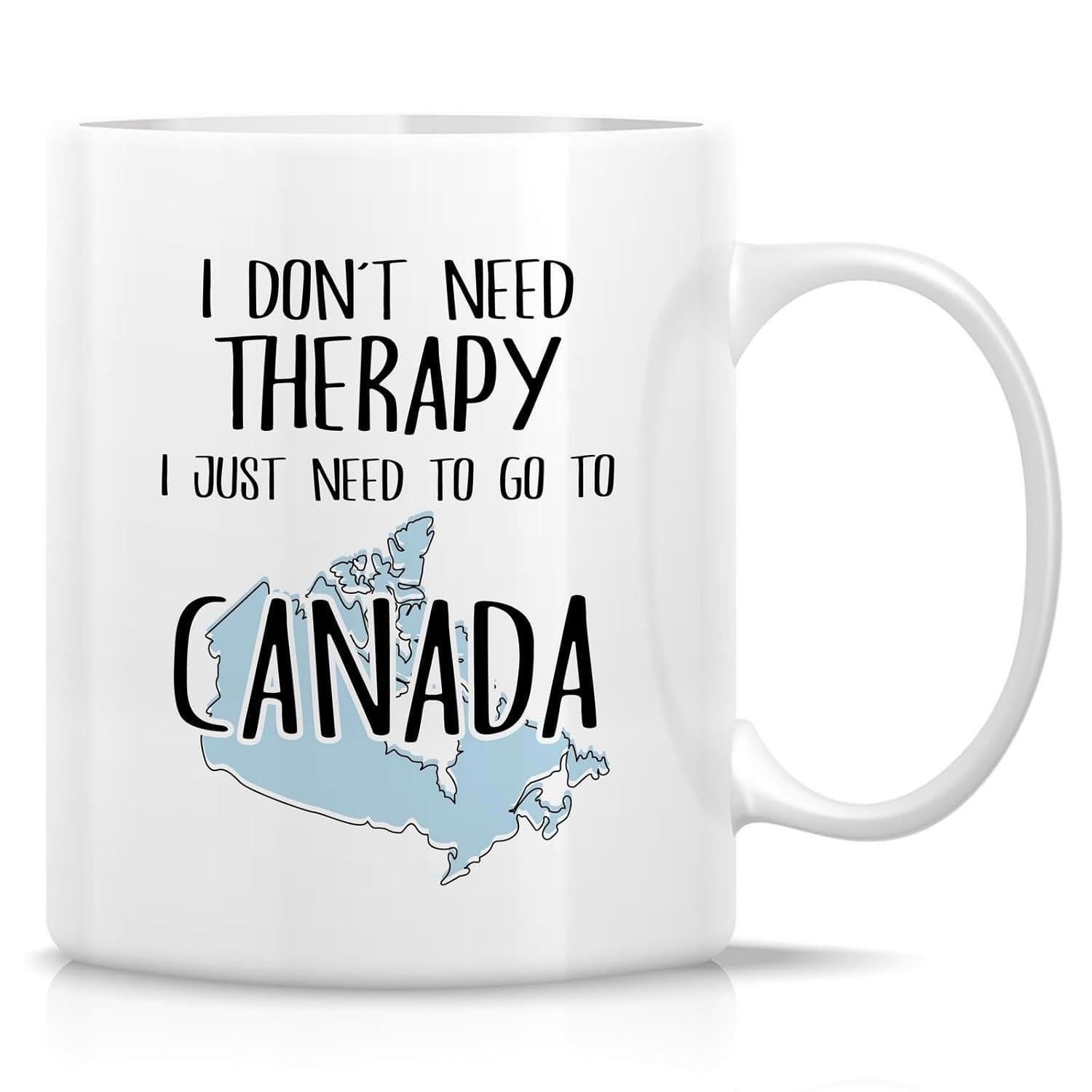 Tailorly White Ceramic 11 oz Mug - I Don T Need Therapy I Just Need To Go To Canada Minimalist Blue Silhouette Map Outlining The North American Country Borders Mug