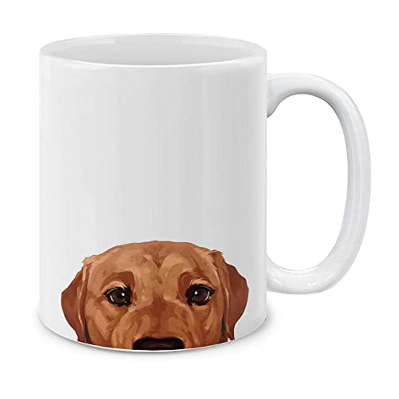 Tailorly White Ceramic 11 oz Mug - Adorable Brown Puppy Peeking Up From The Very Bottom Edge Labrador