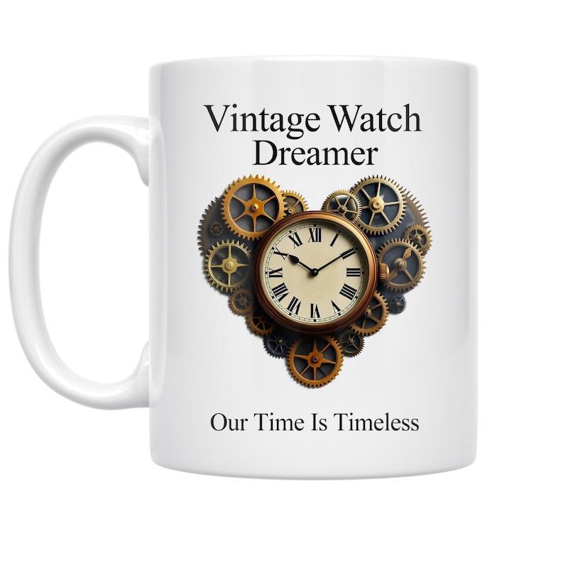 Tailorly White Ceramic 11 oz Mug - Vintage Watch Dreamer Our Time Is Timeless Intricate Steampunk Mechanical Gears Arranged Into A Large Heart Shaped Antique Clock