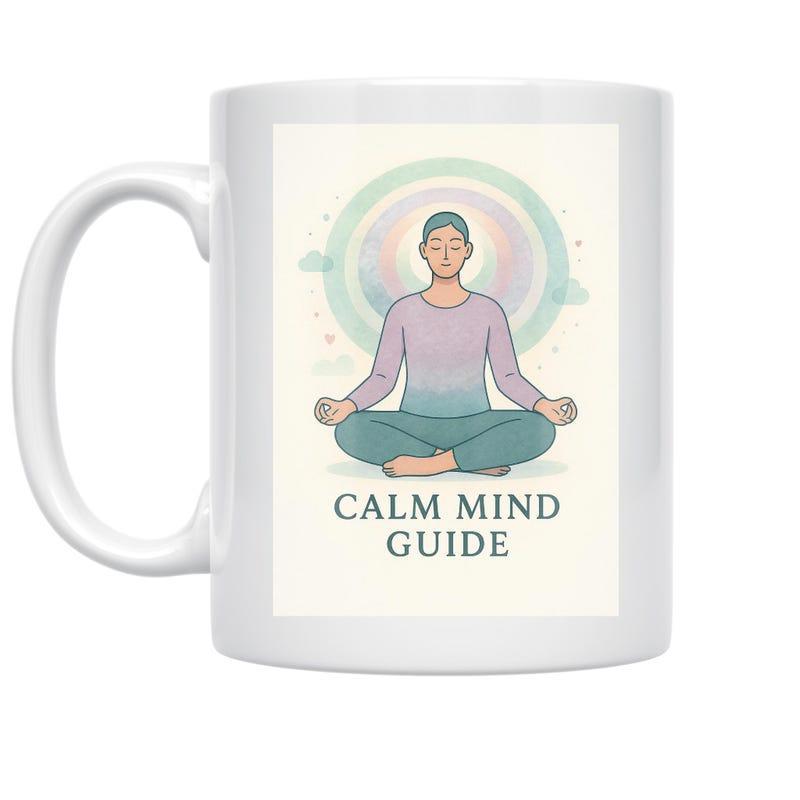 Tailorly White Ceramic 11 oz Mug - Calm Mind Guide Serene Figure Meditating In Lotus Pose With Pastel Background Halo Person