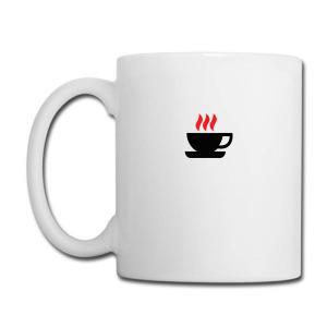 Tailorly White Ceramic 11 oz Mug - Minimalist Black Silhouette Design With Red Steam Rising Above A Small Cup