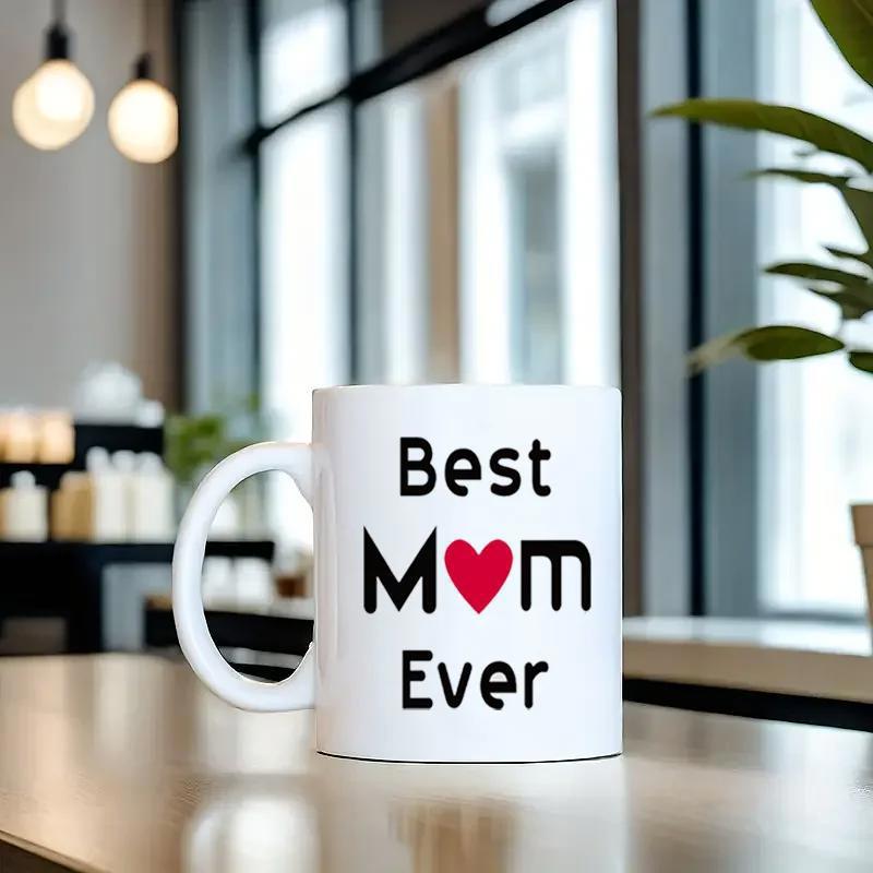 Tailorly White Ceramic 11 oz Mug - Best Mom Ever Minimalist Featuring Bold Typography And Red Heart Mug