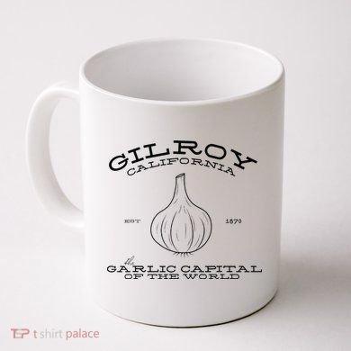 Tailorly White Ceramic 11 oz Mug - Gilroy California Garlic Capital Of The World Simple Line Art Illustration Of A Single Fresh Garlic