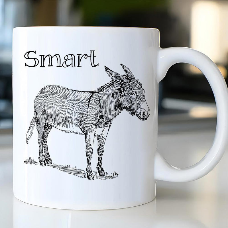Tailorly White Ceramic 11 oz Mug - Smart Hand Drawn Vintage Style Sketch Of A Standing Farm Animal Donkey