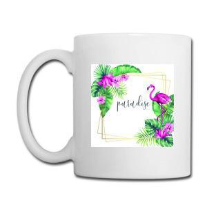 Tailorly White Ceramic 11 oz Mug - Paradise Vibrant Pink Standing Among Lush Tropical Leaves And Exotic Flowers Flamingo