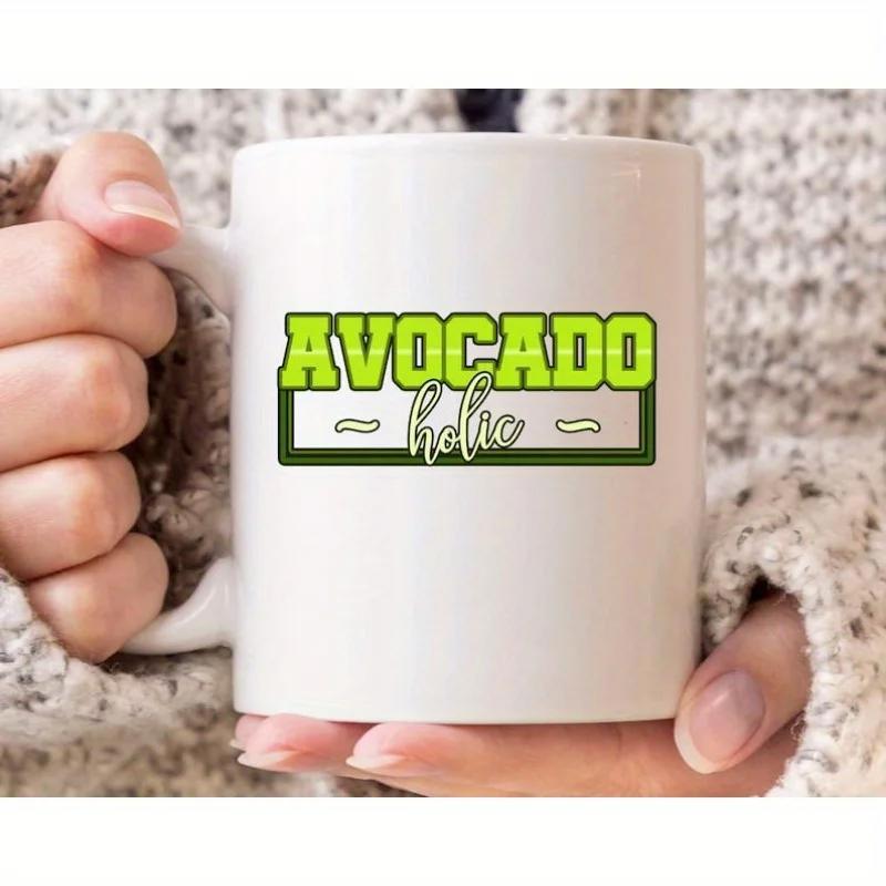 Tailorly White Ceramic 11 oz Mug - Avocado Holic Bold Lime Green Lettering With Elegant Script Among Minimalist Rectangular Frames Avocado