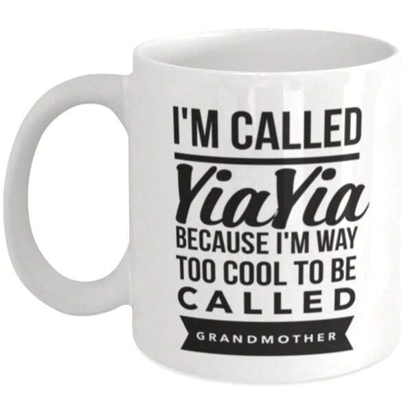 Tailorly White Ceramic 11 oz Mug - Im Called YiaYia Because Im Way Too Cool To Be Called Grandmother Bold Black Typography Featuring Stylized Script On A Plain