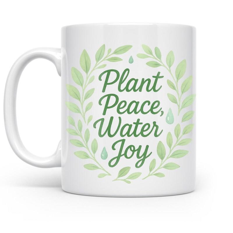 Tailorly White Ceramic 11 oz Mug - Plant Peace Water Joy Green Leaves Forming A Natural Wreath With Small Fresh Water Drops Wreath