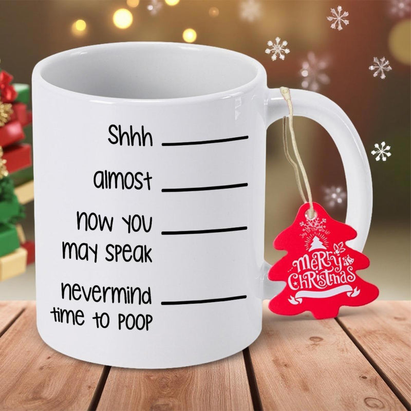 Tailorly White Ceramic 11 oz Mug - Shhh Almost Now You May Speak Nevermind Time To Poop Minimalist Featuring Bold Horizontal Black Indicator Level Lines Mug